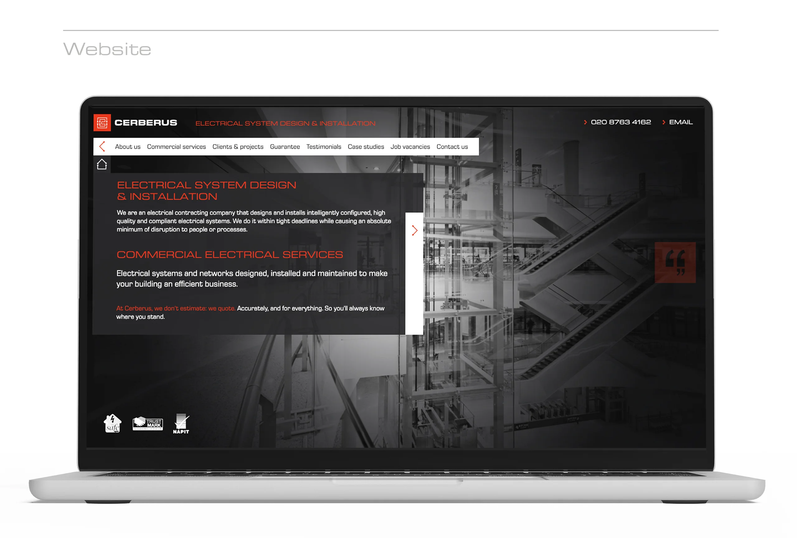 Electrical systems website design for precision engineering company cerberus systems