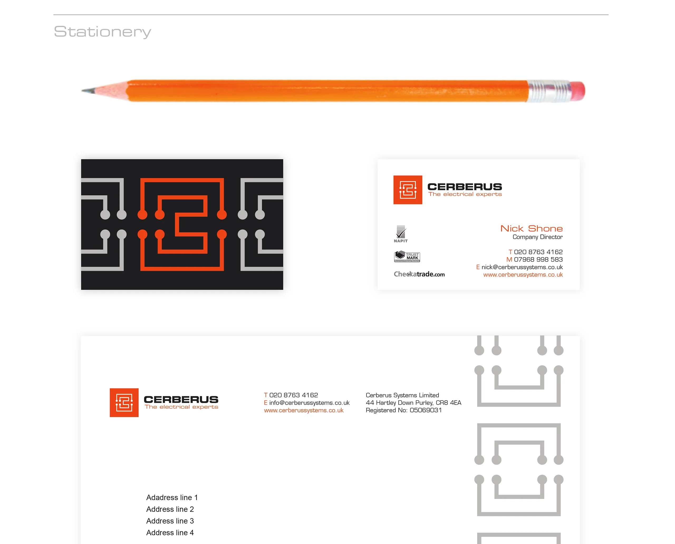 Business card design for electrical systems engineering company cerberus