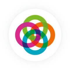 The spot brand logo mark made of rings