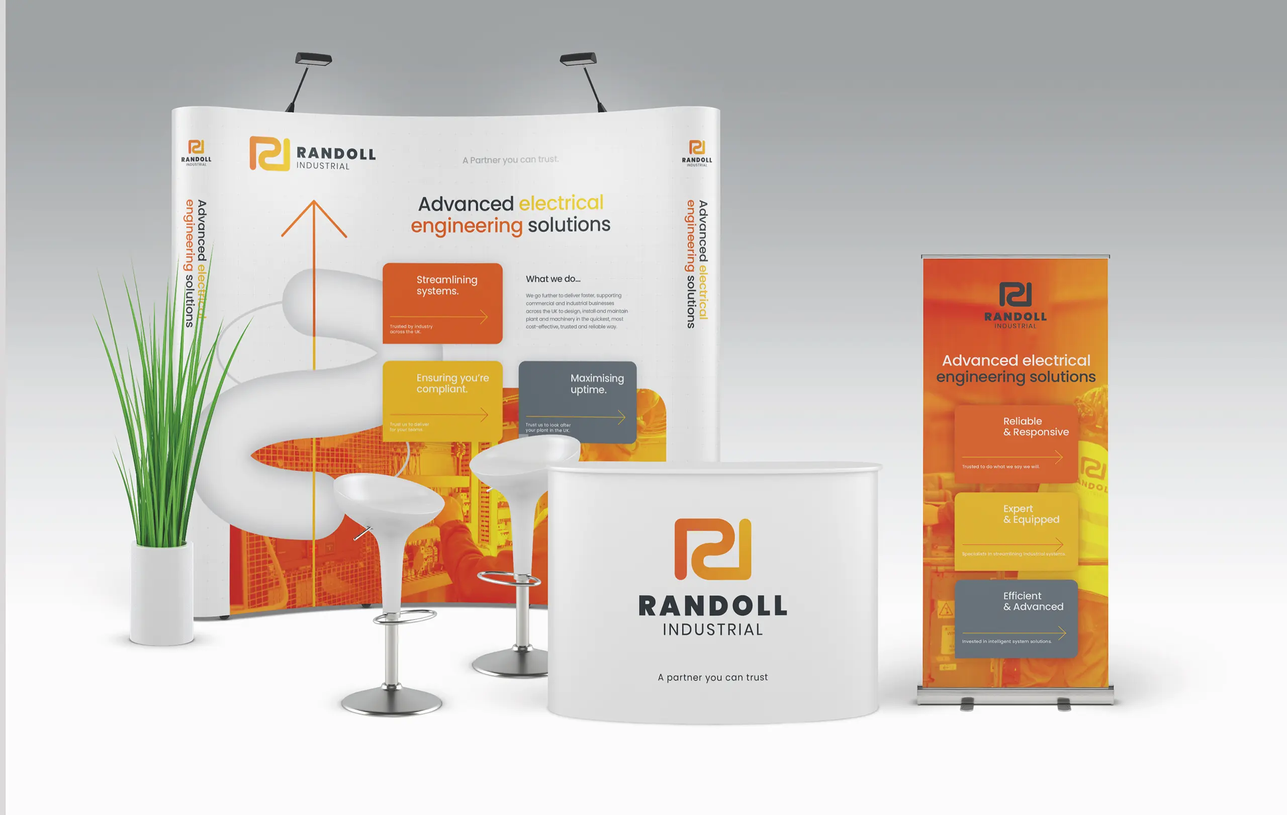 Branded exhibition stand for small electrical engineering business