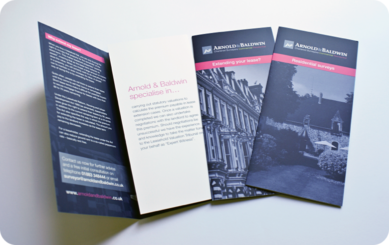 6 page leaflet design for arnold & baldwin chartered surveyors
