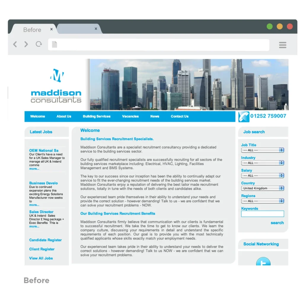 Before website design for maddison recruitment
