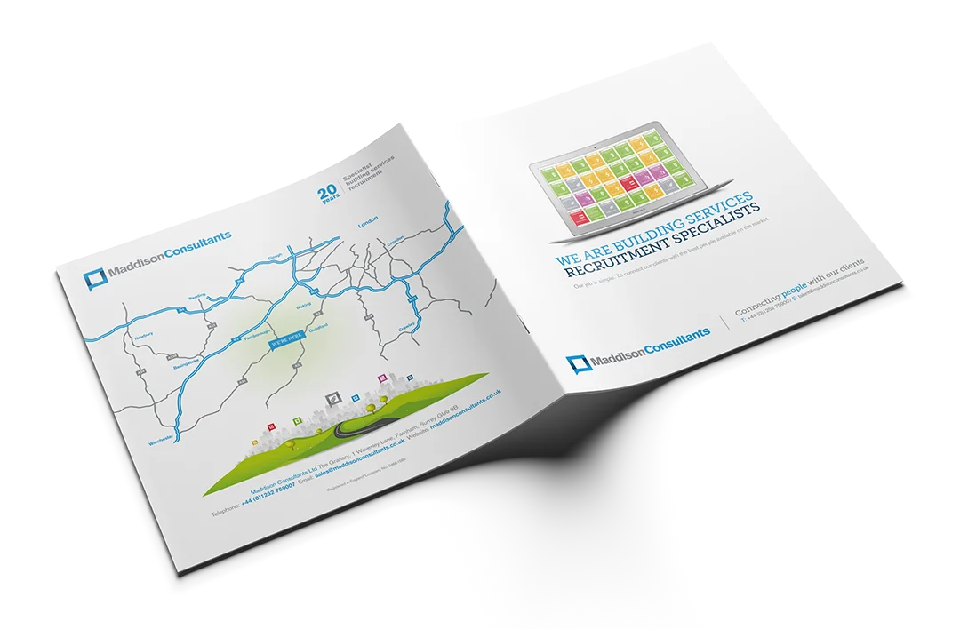 Recruitment brochure design for maddison consultants, based in bristol.