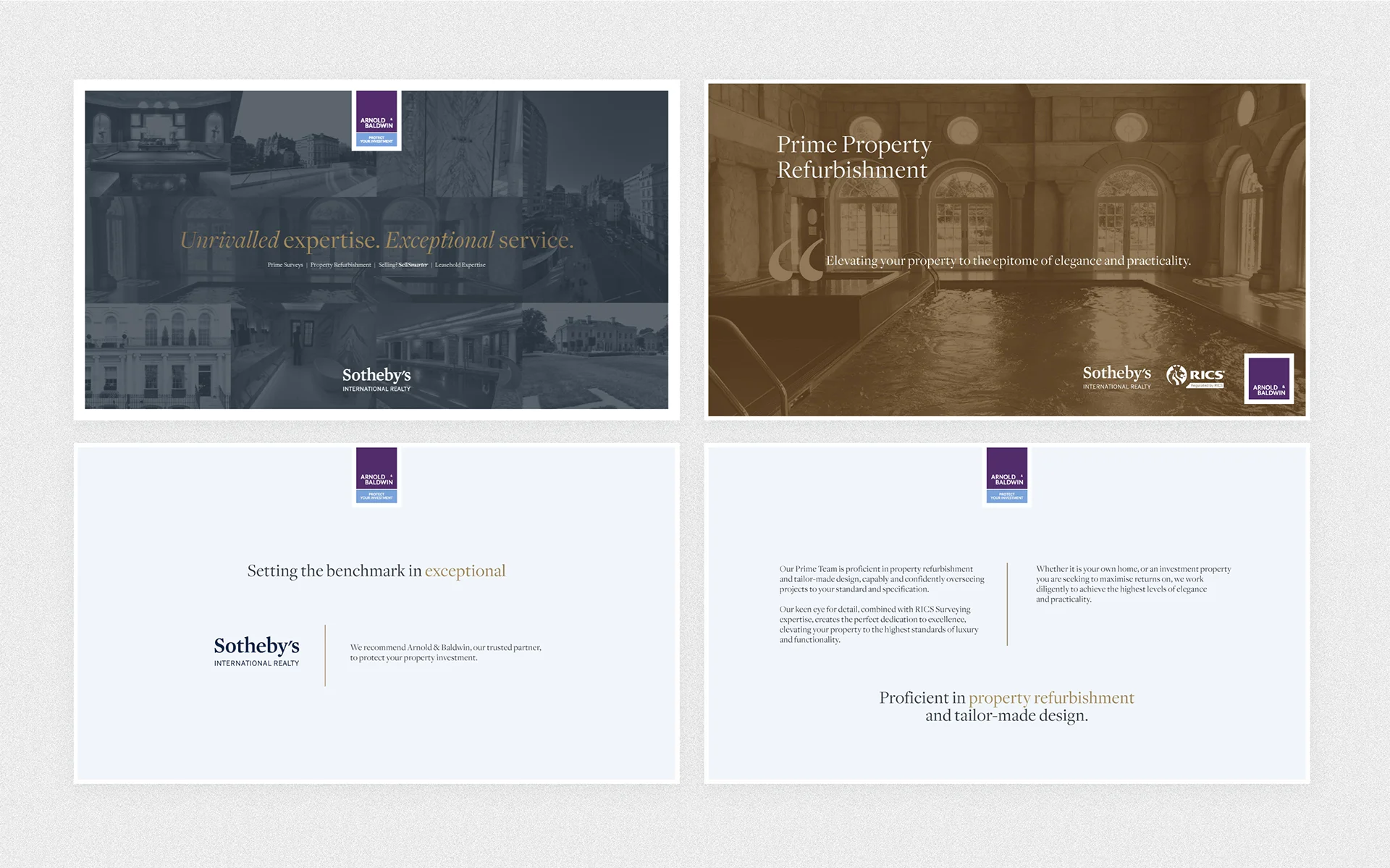 Professional presentation slide deck designs for a prime property offering to estate agent, lawyers and solicitors.