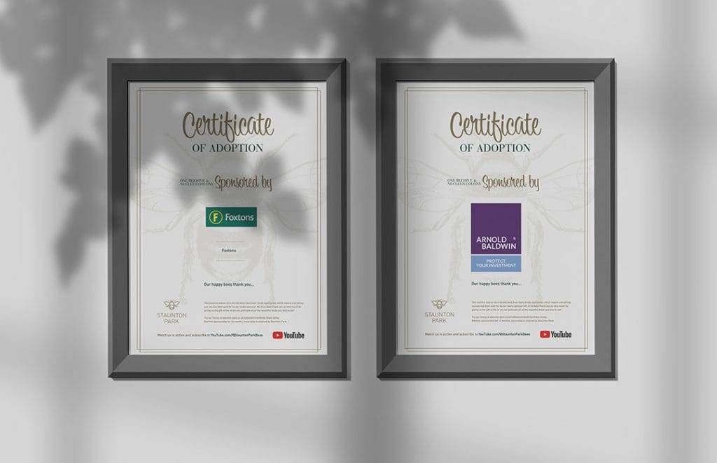 Corporate sponsorship certificates for foxtons estate agents and arnold & baldwin chartered surveyors
