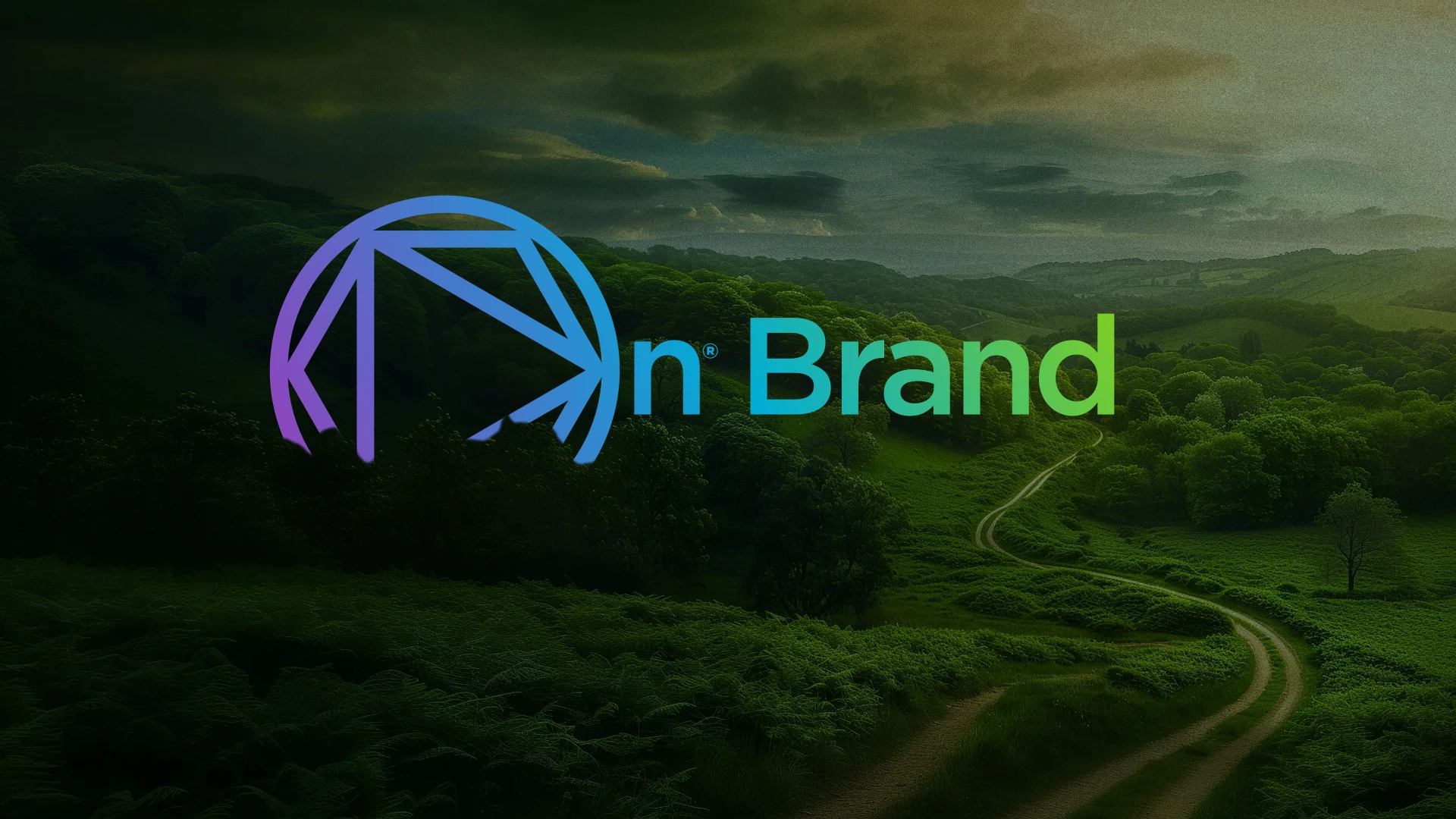 On brand device on top of a green landscape with merging paths that conveys transformation and a clearer direction