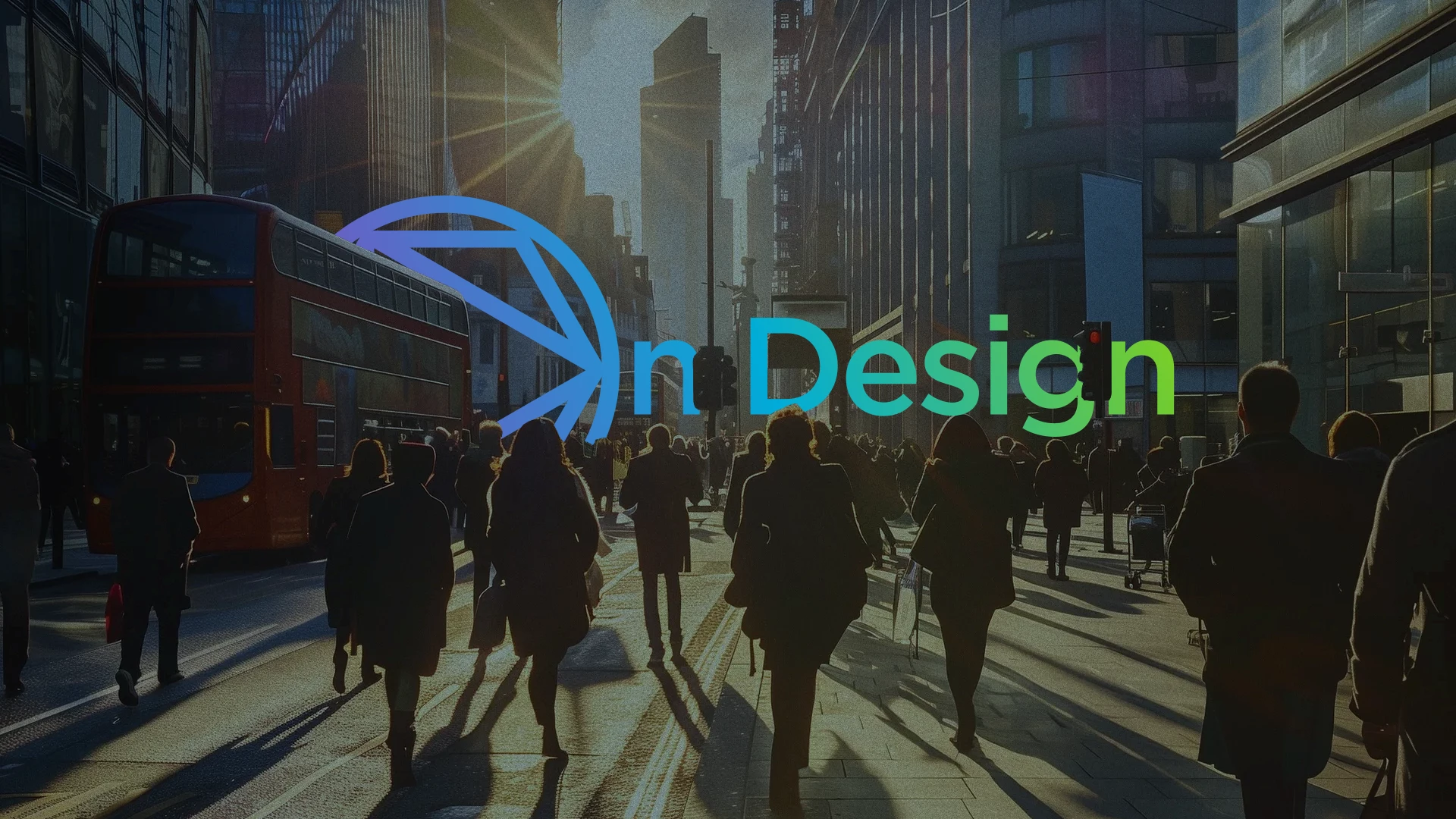 On design device over london city scene that evokes communication and connection