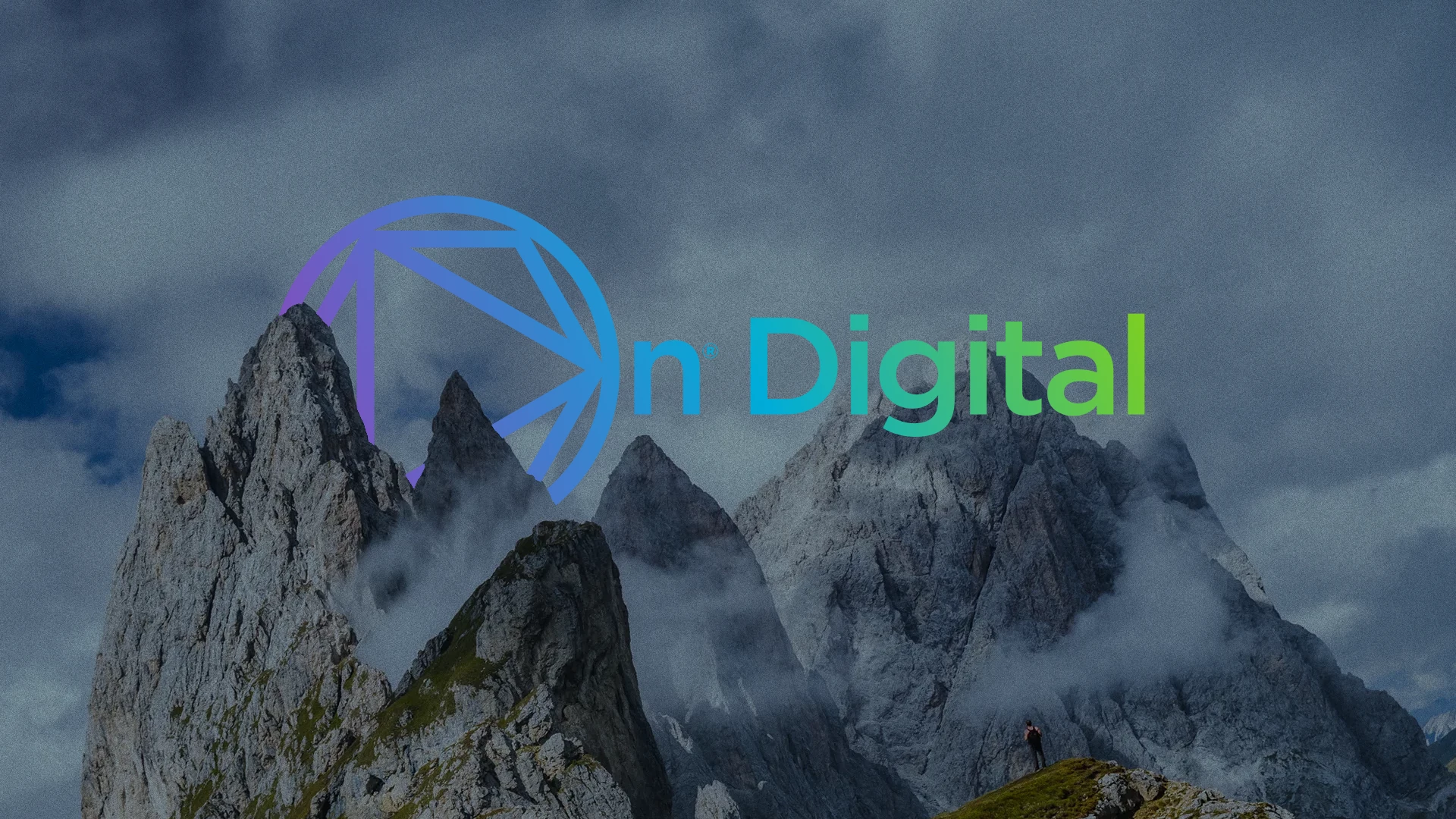 On digital device over a mountain range and peaks evoking digital performance