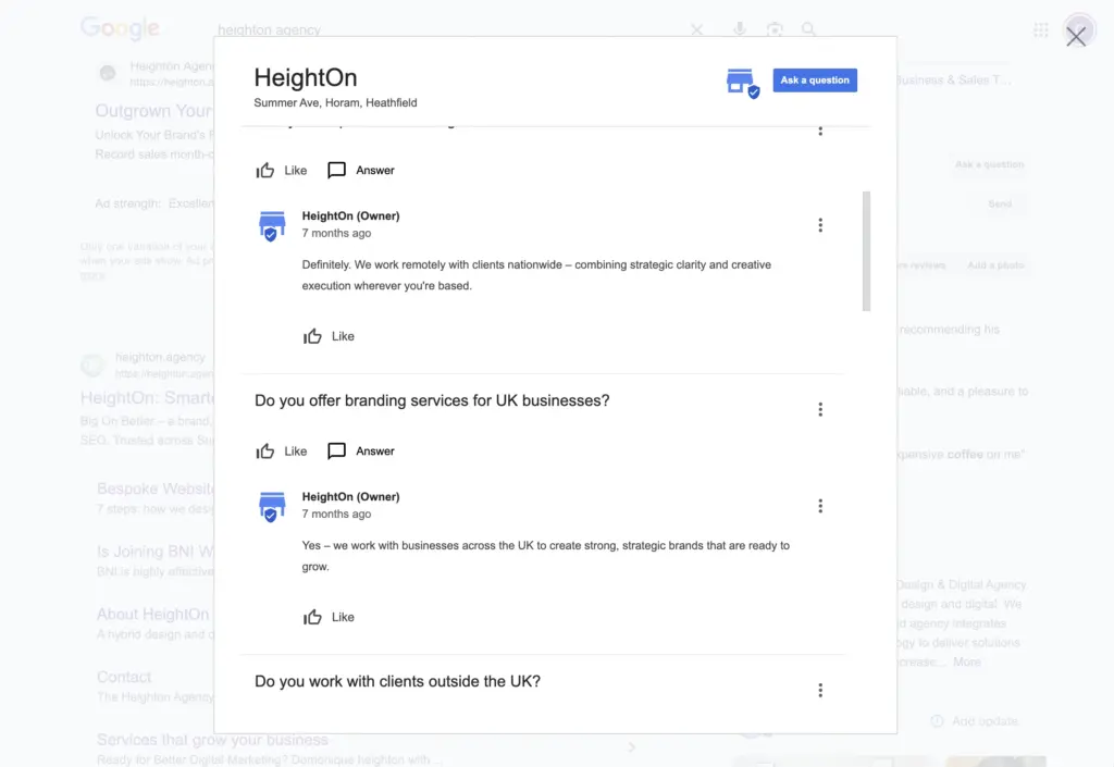 Google business listing profile questions & answers