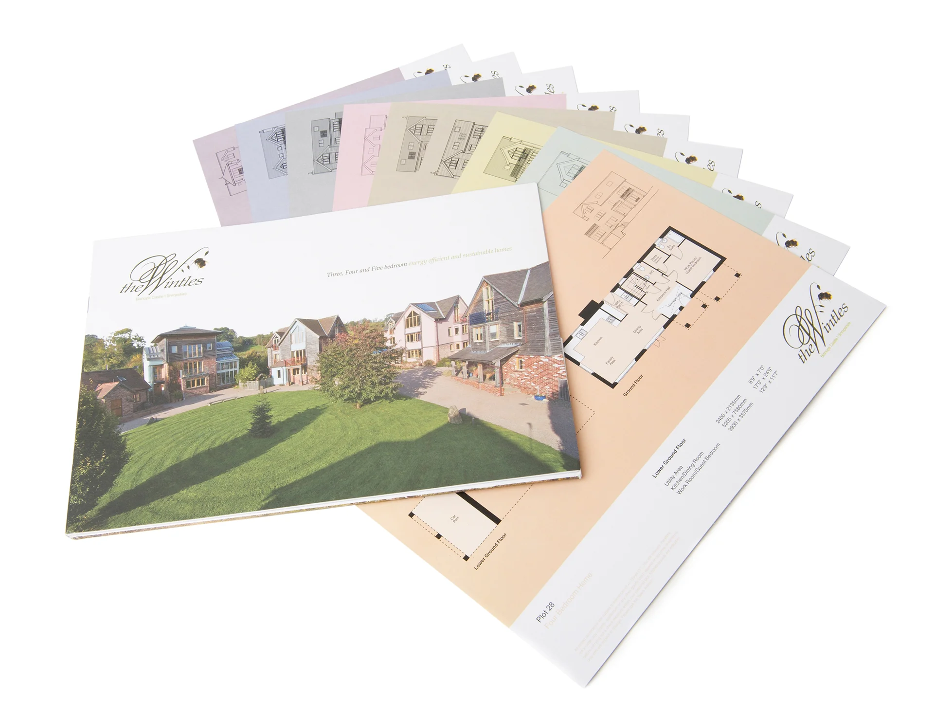 Property developer brochure design showing cover and plots for the wintles, shropshire