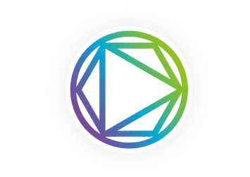Heighton logo mark circle with hexagon and triangle and a purple to blue to green gradient logo mark for heighton