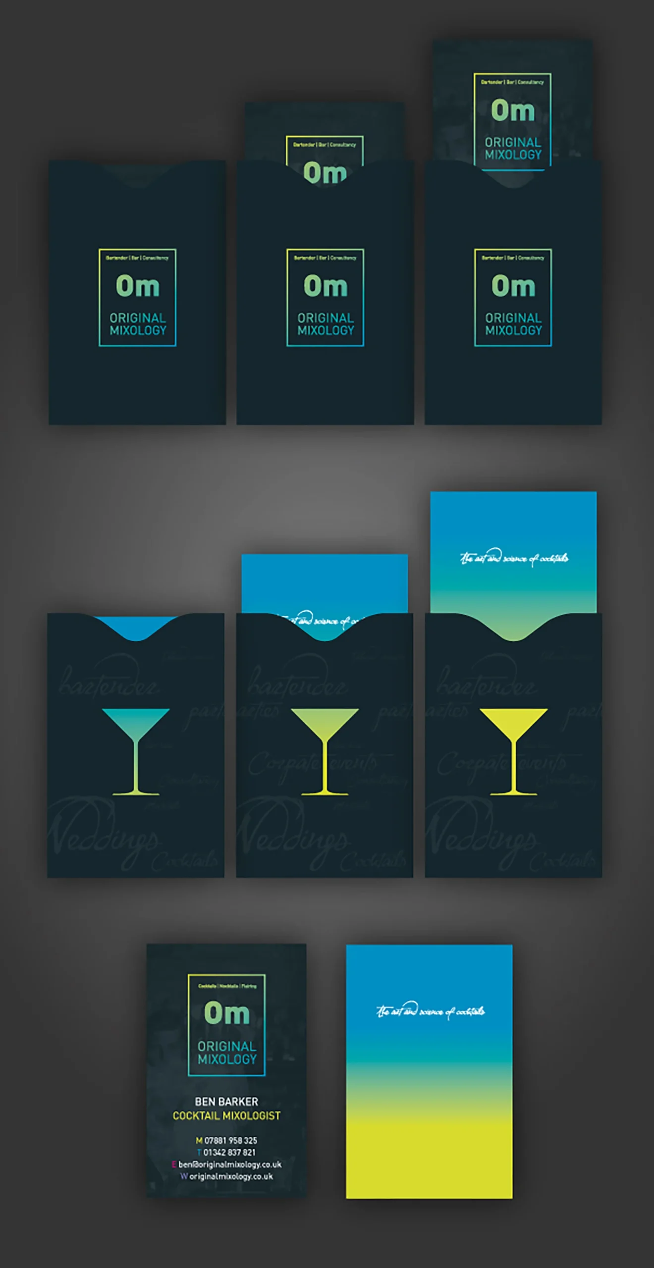 Kent based cocktail brand logo design and business card concepts with gradient effect