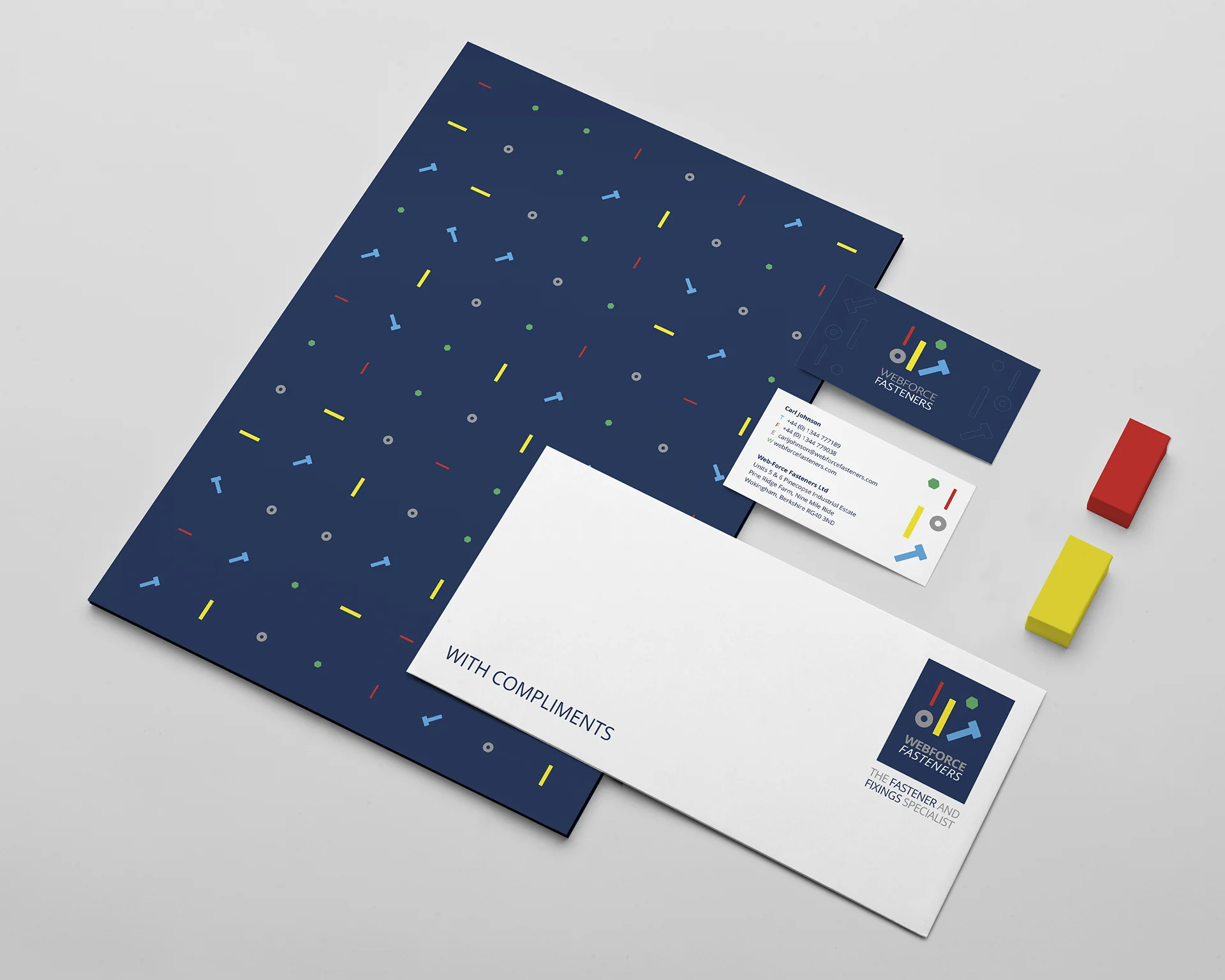 Webforce fasteners brand identity design and stationery for business in leeds.