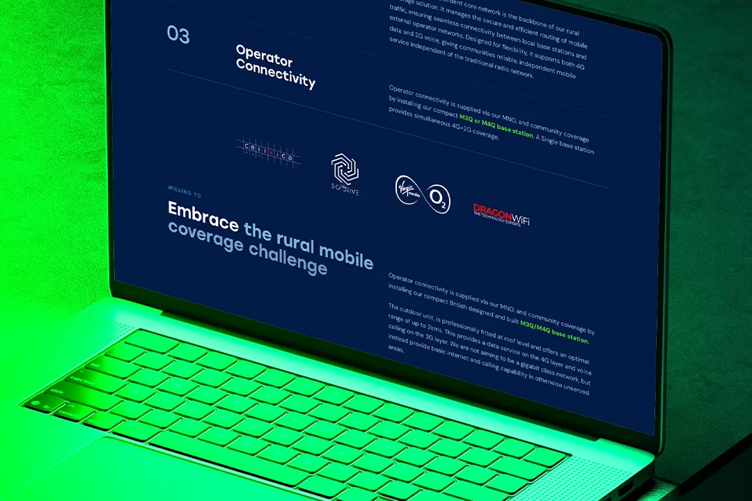Wavemobile website design. Showing operator connectivity: virgin o2 media, cellxica and dragon wifi – part of the 5g drive