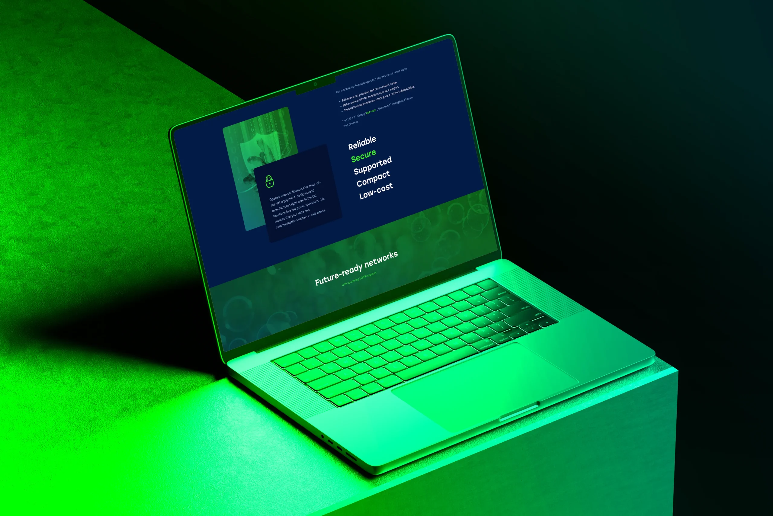 Wavemobile features website page design: reliable, secure, supported, compact and low-cost