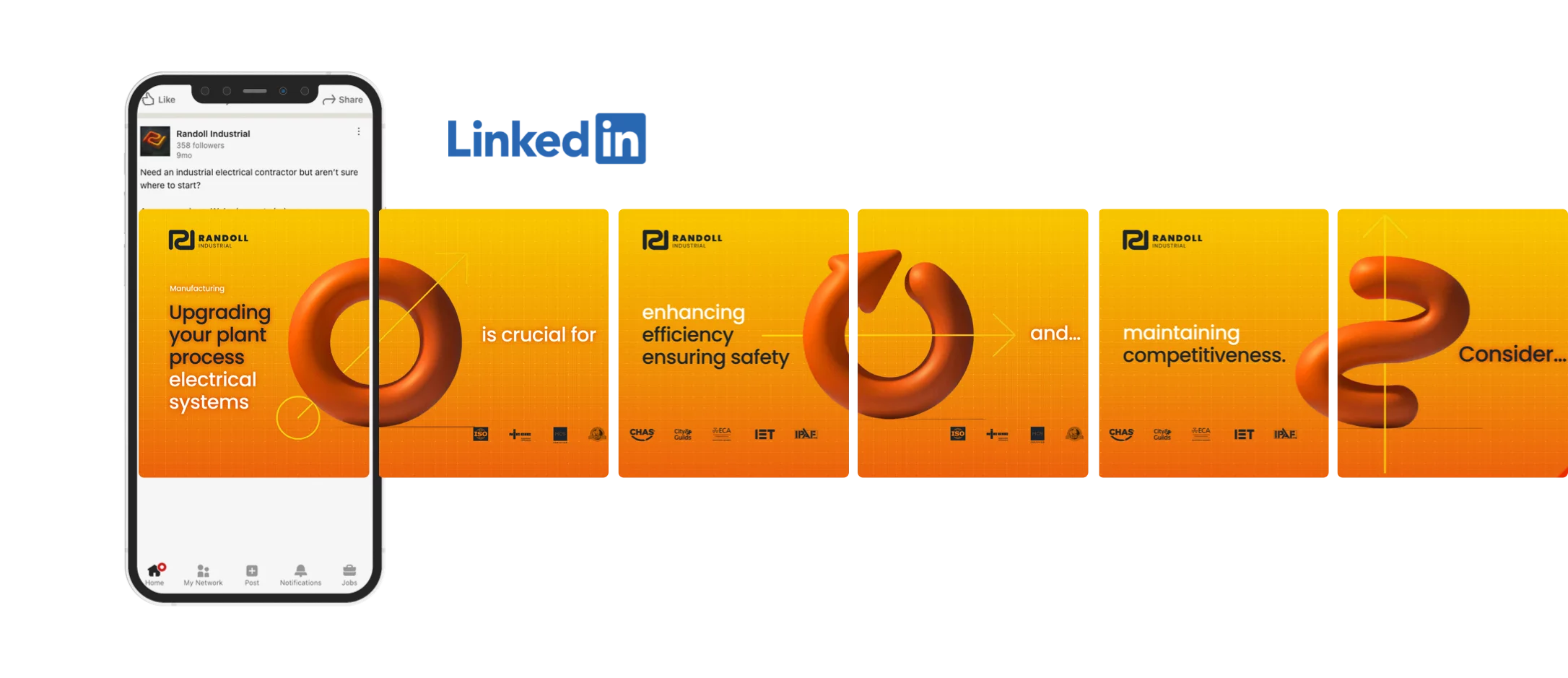 Consistent branding across linkedin marketing for electrical engineering company randoll industrial