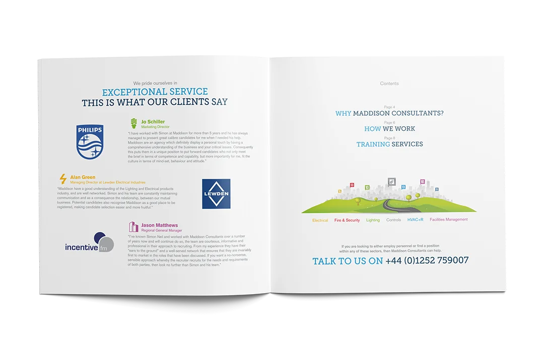 Recruitment brochure design for maddison consultants, based in bristol.