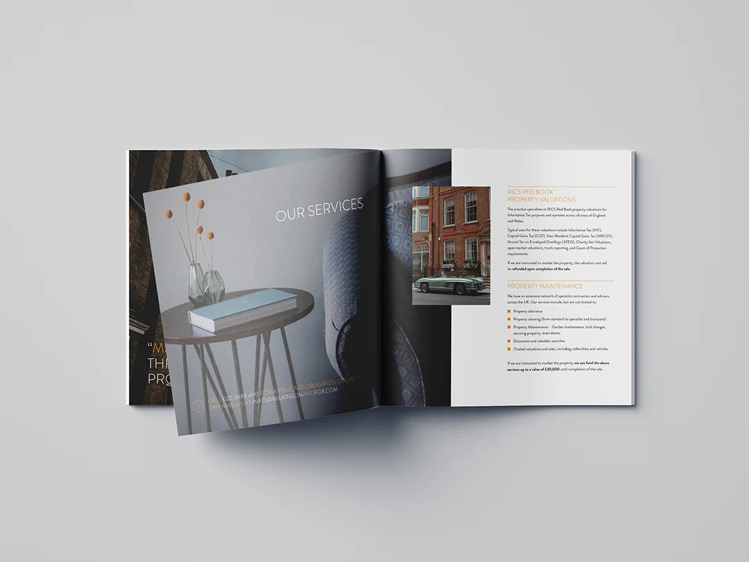 Professional services brochure design for wilkinson & fox london